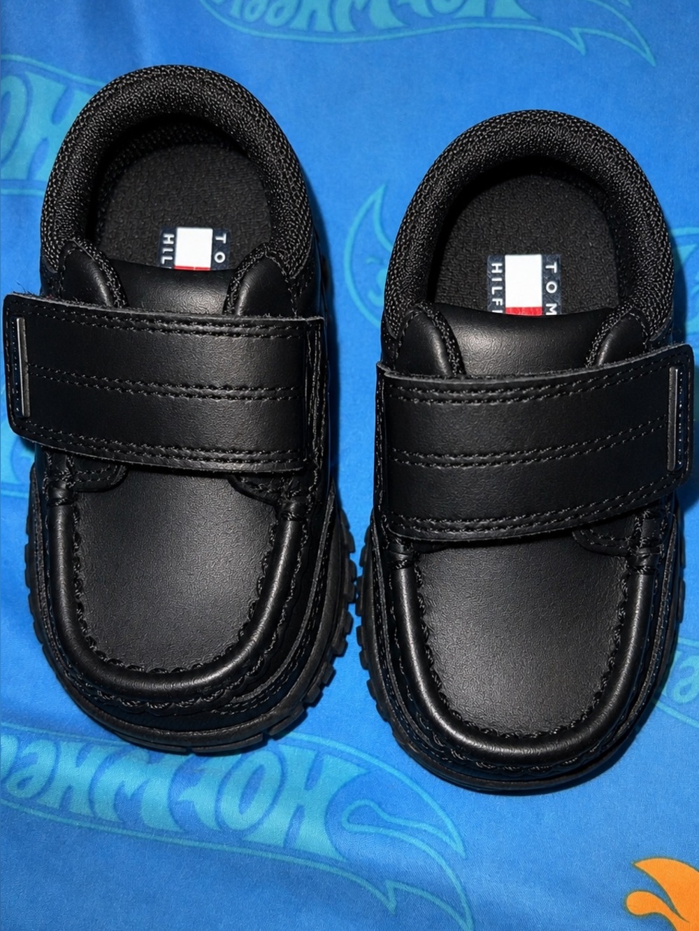 Tommy Hilfiger Classic Black Kids Moccasin Loafer with Hook-and-Loop Strap